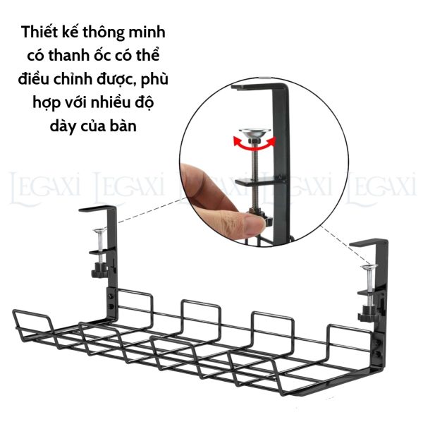 Khay đỡ ổ điện dây điện gắn dưới bàn kệ bằng kim loại thép không cần đục lỗ 38.5x13x16cm Legaxi - Ảnh 3